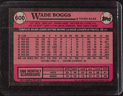 FIINR Baseball Card 1989 Topps Wade Boggs Baseball Card #600 - Mint Condition