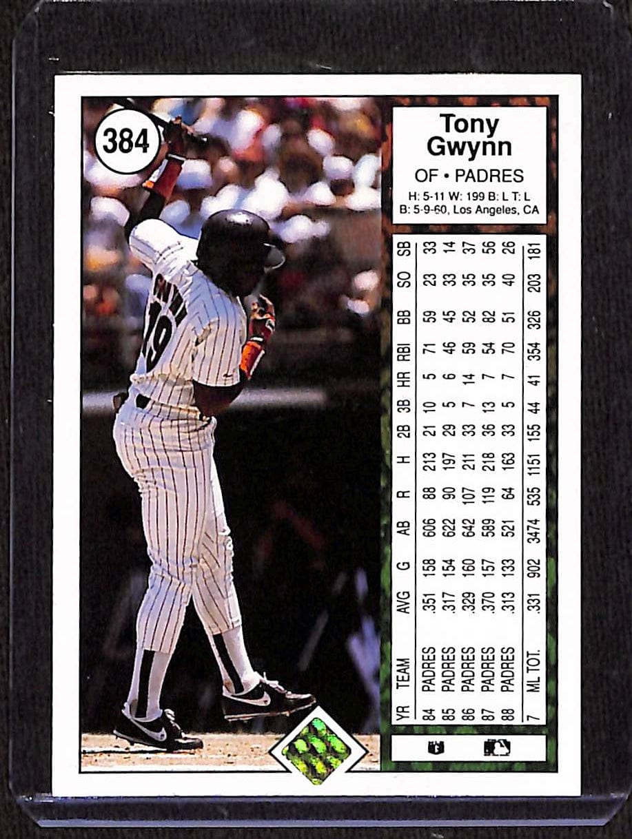 FIINR Baseball Card 1989 Upper Deck Tony Gwynn Vintage Baseball Card #384 - Mint Condition