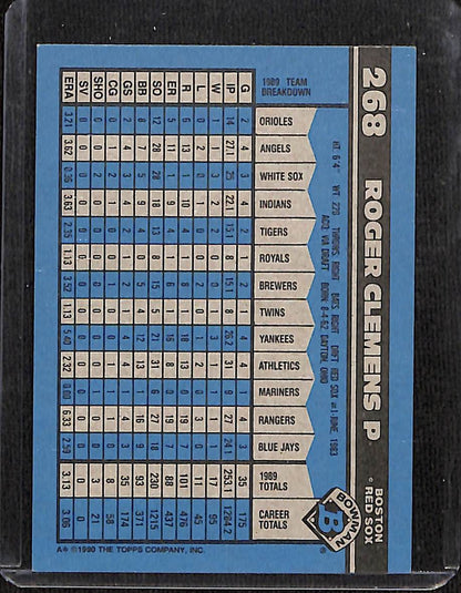 FIINR Baseball Card 1990 Bowman Roger Clemens Vintage Baseball Card #268 - Mint Condition