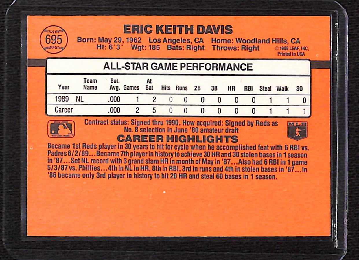FIINR Baseball Card 1990 Donruss All Star Eric Davis Baseball Card #695 - Mint Condition