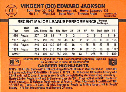 FIINR Baseball Card 1990 Donruss Bo Jackson All Star Baseball Card Royals #61 - Error Card - Mint Condition
