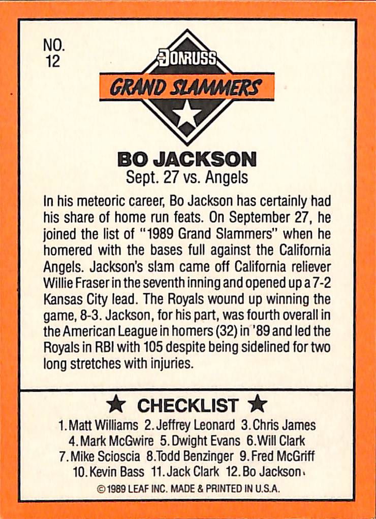 FIINR Baseball Card 1990 Donruss Bo Jackson All Star Baseball Card Royals #61 - Error Card - Mint Condition