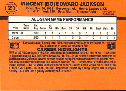 FIINR Baseball Card 1990 Donruss Bo Jackson All-Star Baseball Card Royals #61 - Error Card - Mint Condition