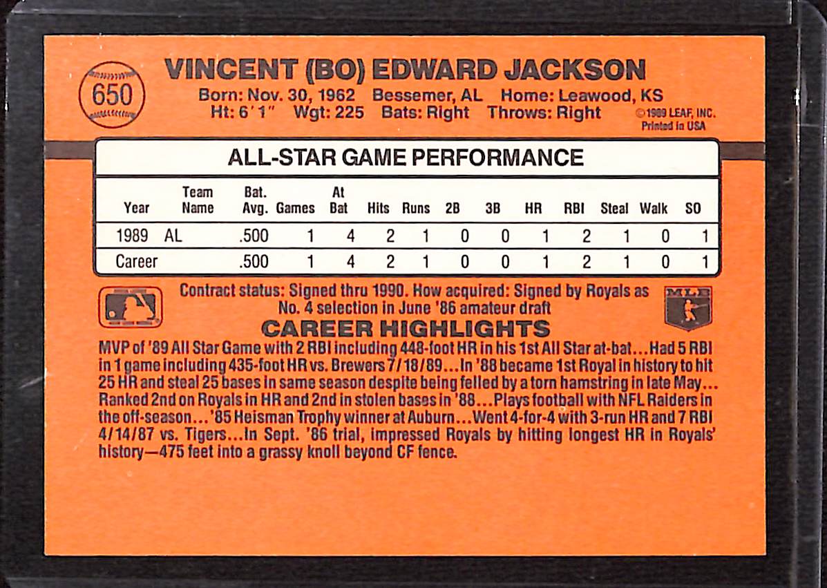 FIINR Baseball Card 1990 Donruss Bo Jackson All Star Baseball Card Royals #61 - Error Card - Mint Condition