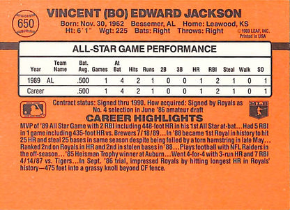 FIINR Baseball Card 1990 Donruss Bo Jackson All Star Baseball Card Royals #61 - Error Card - Mint Condition