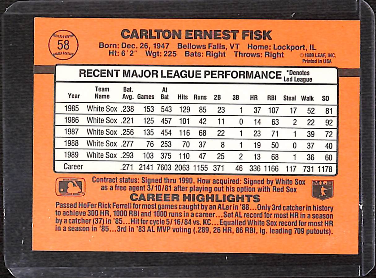 FIINR Baseball Card 1990 Donruss Carlton Fisk MLB Baseball Card #58 - Mint Condition