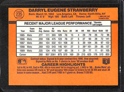 FIINR Baseball Card 1990 Donruss Darryl Strawberry Error Baseball Card #235 - Error Card - Mint Condition