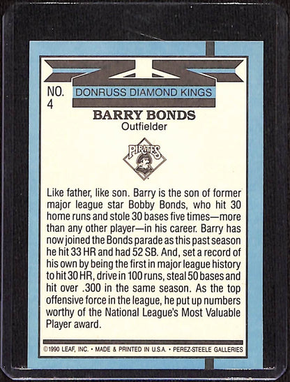 FIINR Baseball Card 1990 Donruss Diamond Kings Barry Bonds Baseball Card #4 - Mint Condition