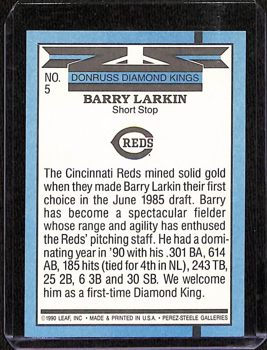 FIINR Baseball Card 1990 Donruss Diamond Kings Barry Larkin MLB Baseball Error Card #5 - Error Card - Mint Condition