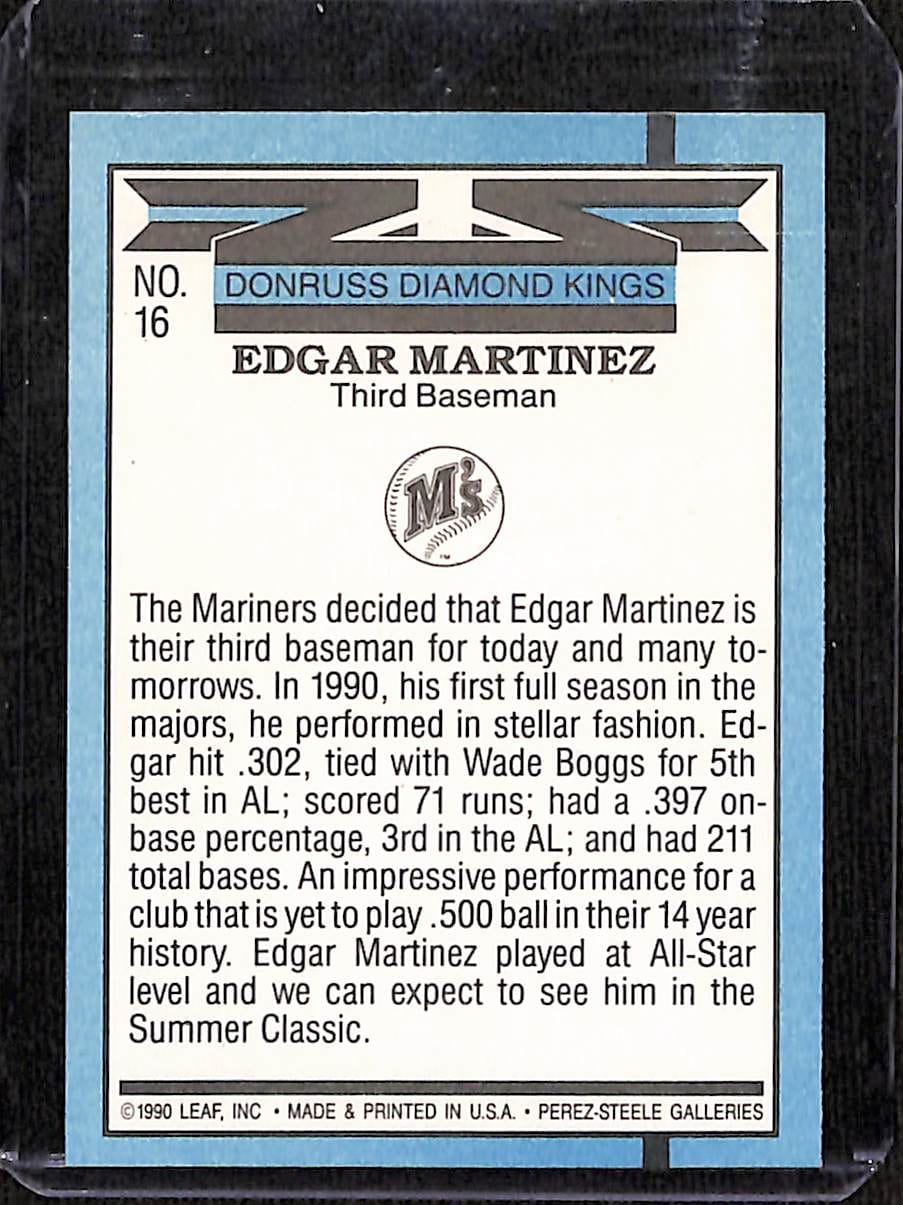 FIINR Baseball Card 1990 Donruss Diamond Kings Edgar Martinez MLB Baseball Card #16 - Error Card Mint Condition