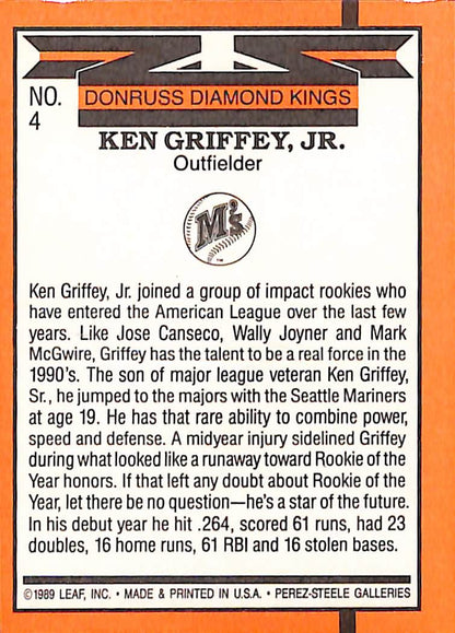 FIINR Baseball Card 1990 Donruss Diamond Kings Ken Griffey Jr. Baseball Error Card #61 - Error Card - Mint Condition