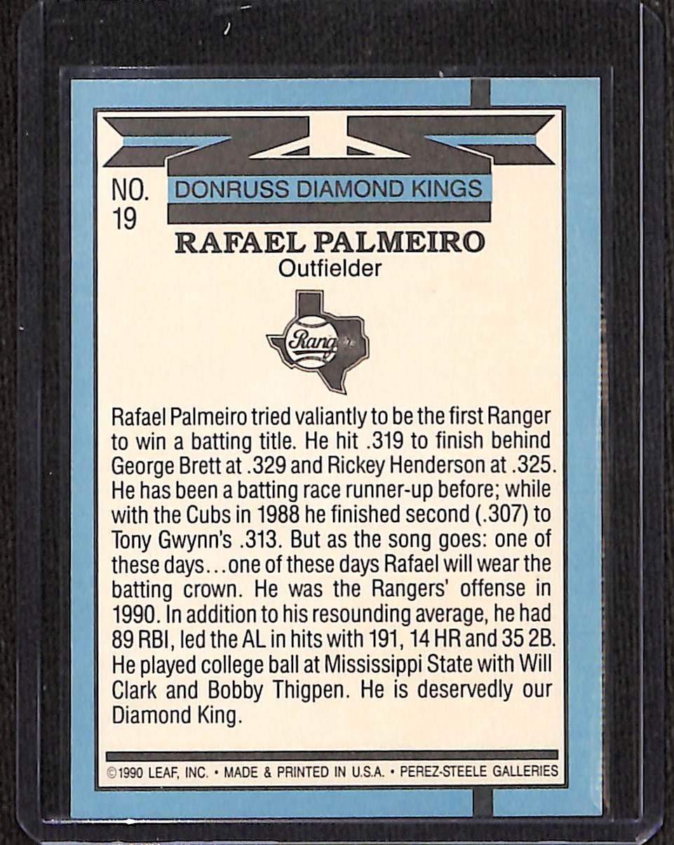 FIINR Baseball Card 1990 Donruss Diamond Kings Rafael Palmeiro MLB Baseball Card #19 - Mint Condition