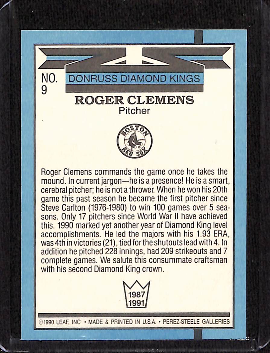 FIINR Baseball Card 1990 Donruss Diamond Kings Roger Clemens Baseball Error Card #9 - Error Card - Mint Condition