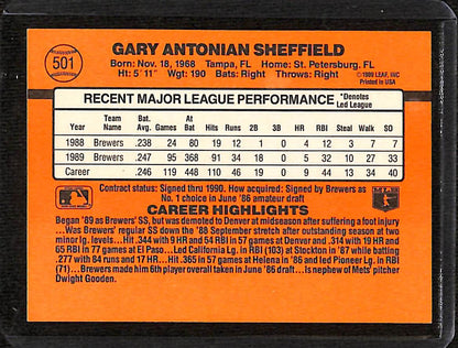 FIINR Baseball Card 1990 Donruss Gary Sheffield Baseball Player Card #501 - Error Card - Mint Condition