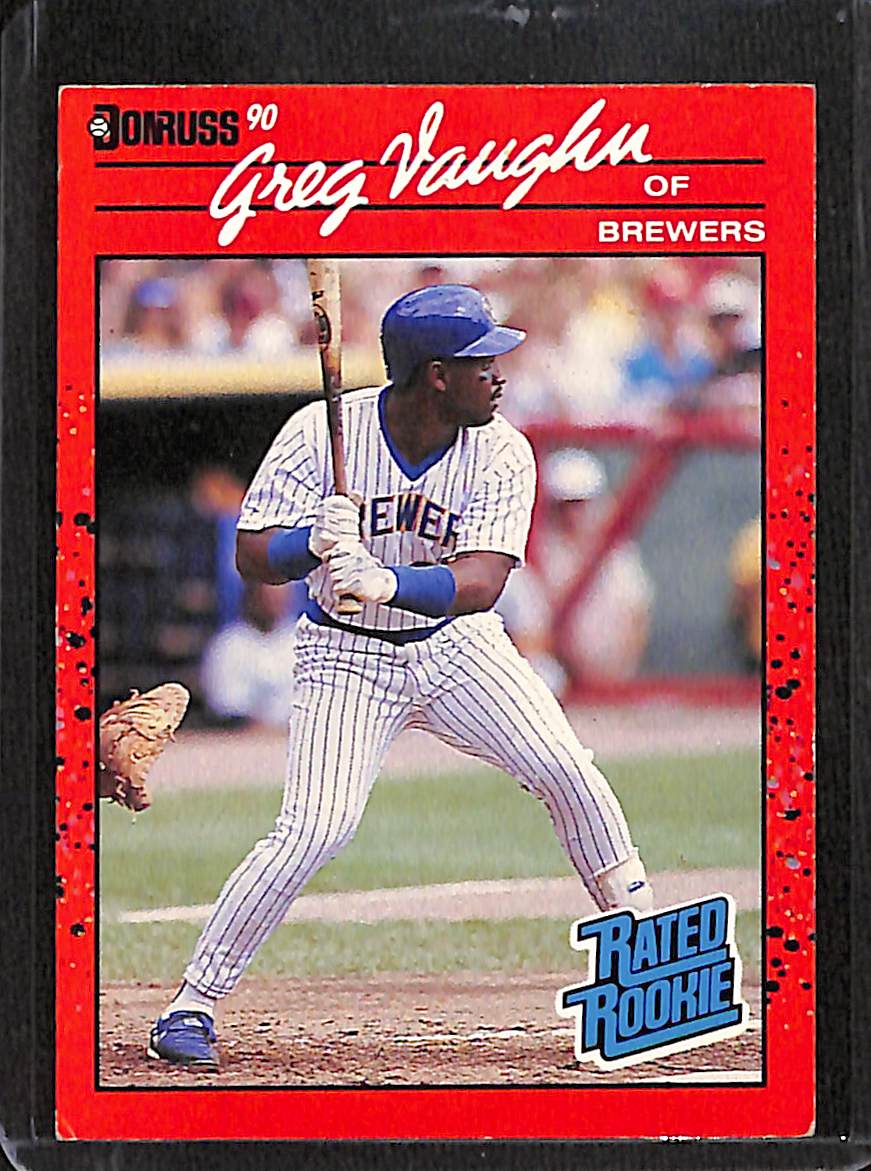 FIINR Baseball Card 1990 Donruss Greg Vaughn MLB Baseball Error Card #37 - Rated Rookie - Error Card - Mint Condition