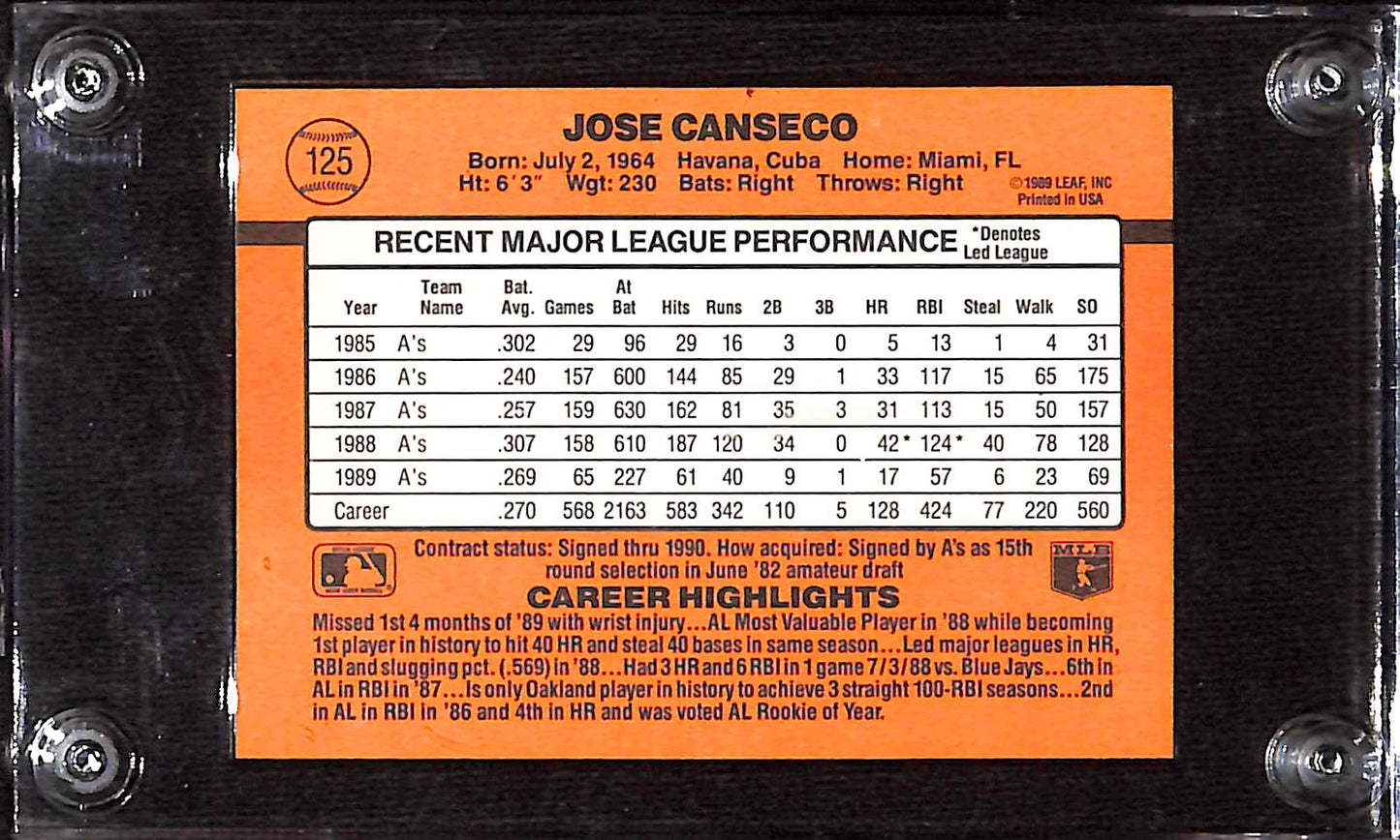 FIINR Baseball Card 1990 Donruss Jose Canseco Baseball Error Card #125 - Error Card - Mint Condition