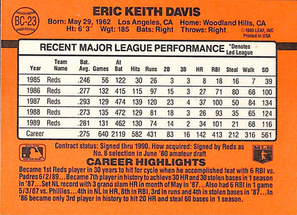 FIINR Baseball Card 1990 Donruss MVP Eric Davis Baseball Error Card #BC-23 - Error Card - Mint Condition