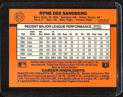 FIINR Baseball Card 1990 Donruss MVP Ryne Sandberg Baseball Error Card #BC-10 - Error Card - Mint Condition