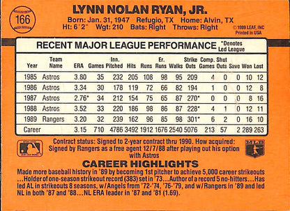 FIINR Baseball Card 1990 Donruss Nolan Ryan Baseball Error Card #166 - Error Card - Mint Condition