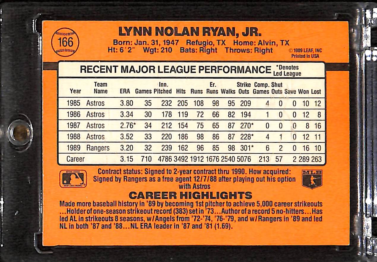 FIINR Baseball Card 1990 Donruss Nolan Ryan Baseball Error Card #166 - Error Card - Mint Condition