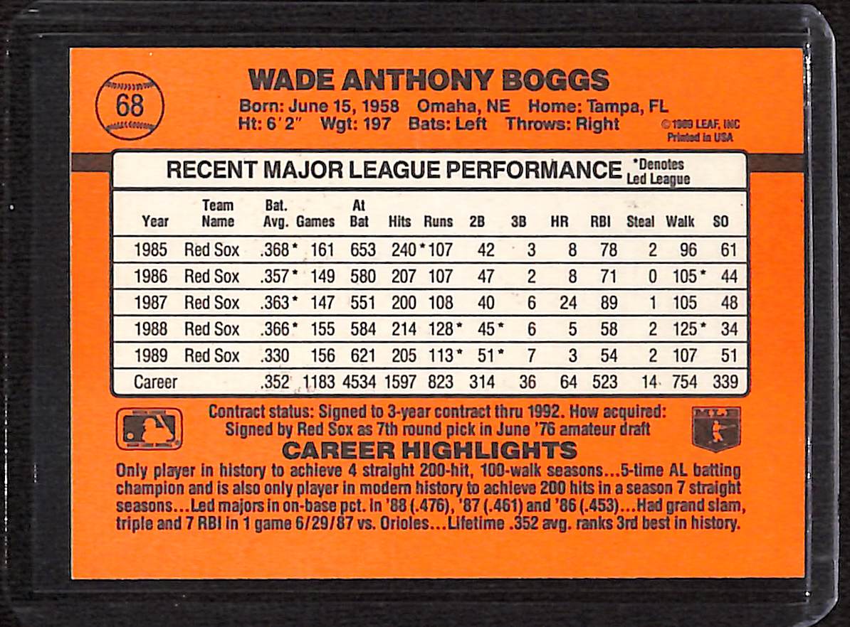 FIINR Baseball Card 1990 Donruss Wade Boggs Baseball Error Card  #68 - Error Card - Mint Condition