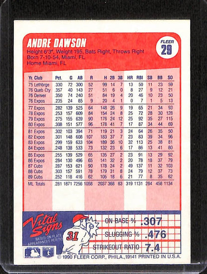 FIINR Baseball Card 1990 Fleer Andre Dawson Baseball Card #29 - Mint Condition