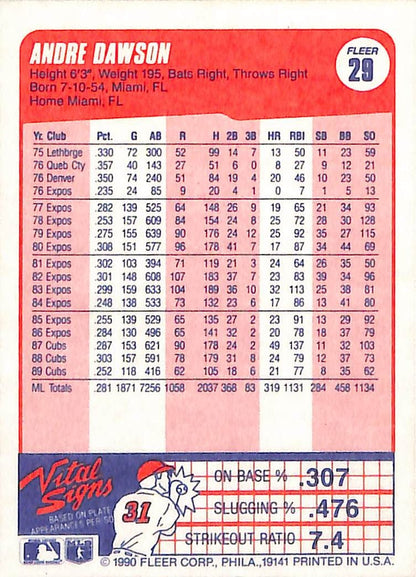 FIINR Baseball Card 1990 Fleer Andre Dawson Baseball Card #29 - Mint Condition
