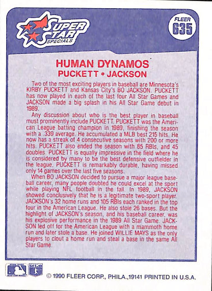 FIINR Baseball Card 1990 Fleer Bo Jackson - Kirby Puckett Baseball Card #635 - Mint Condition