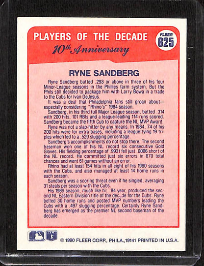 FIINR Baseball Card 1990 Fleer Ryne Sandberg Baseball Card #360 - Mint Condition