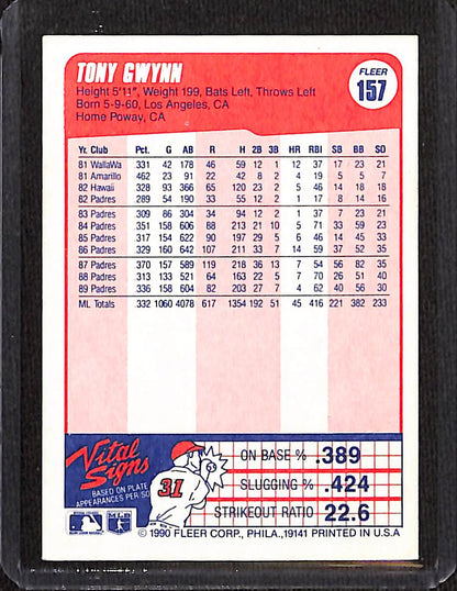 FIINR Baseball Card 1990 Fleer Tony Gwynn MLB Baseball Card #157 - Mint Condition