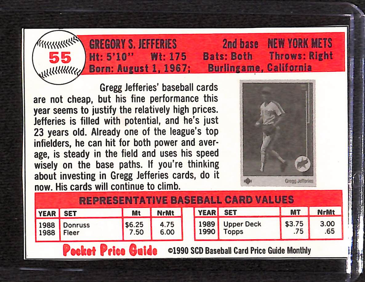 FIINR Baseball Card 1990 Pocket Price Guide Gregg Jefferies MLB Baseball Card #55 - Mint Condition