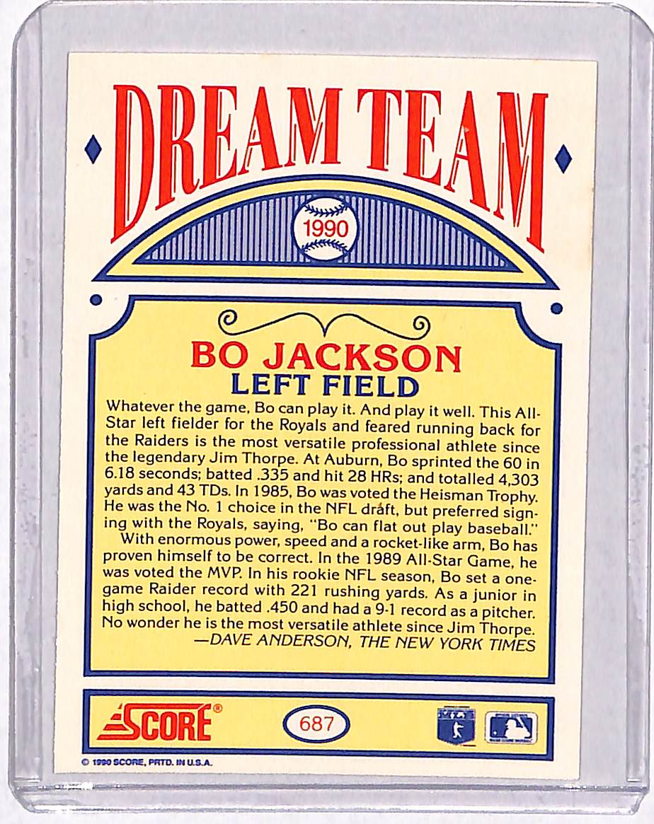 FIINR Baseball Card 1990 Score Bo Jackson MLB Baseball Card Royals #687 - Mint Condition