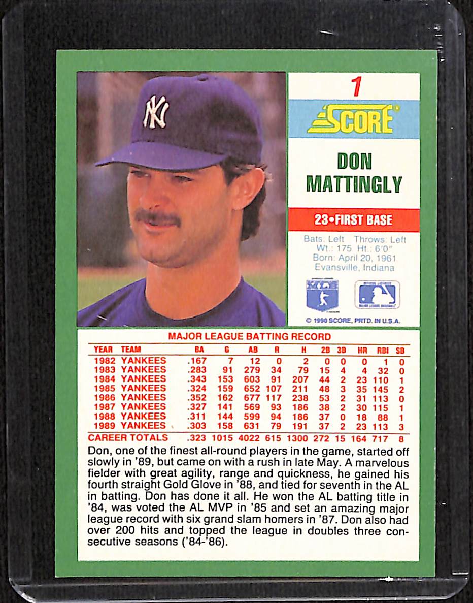 FIINR Baseball Card 1990 Score Deck Don Mattingly MLB Baseball Card #1 - Mint Condition
