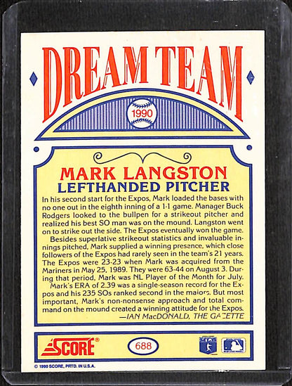 FIINR Baseball Card 1990 Score Dream Team Mark Langston MLB Baseball Card #688 - Mint Condition