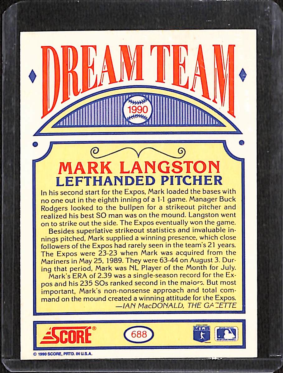 FIINR Baseball Card 1990 Score Dream Team Mark Langston MLB Baseball Card #688 - Mint Condition