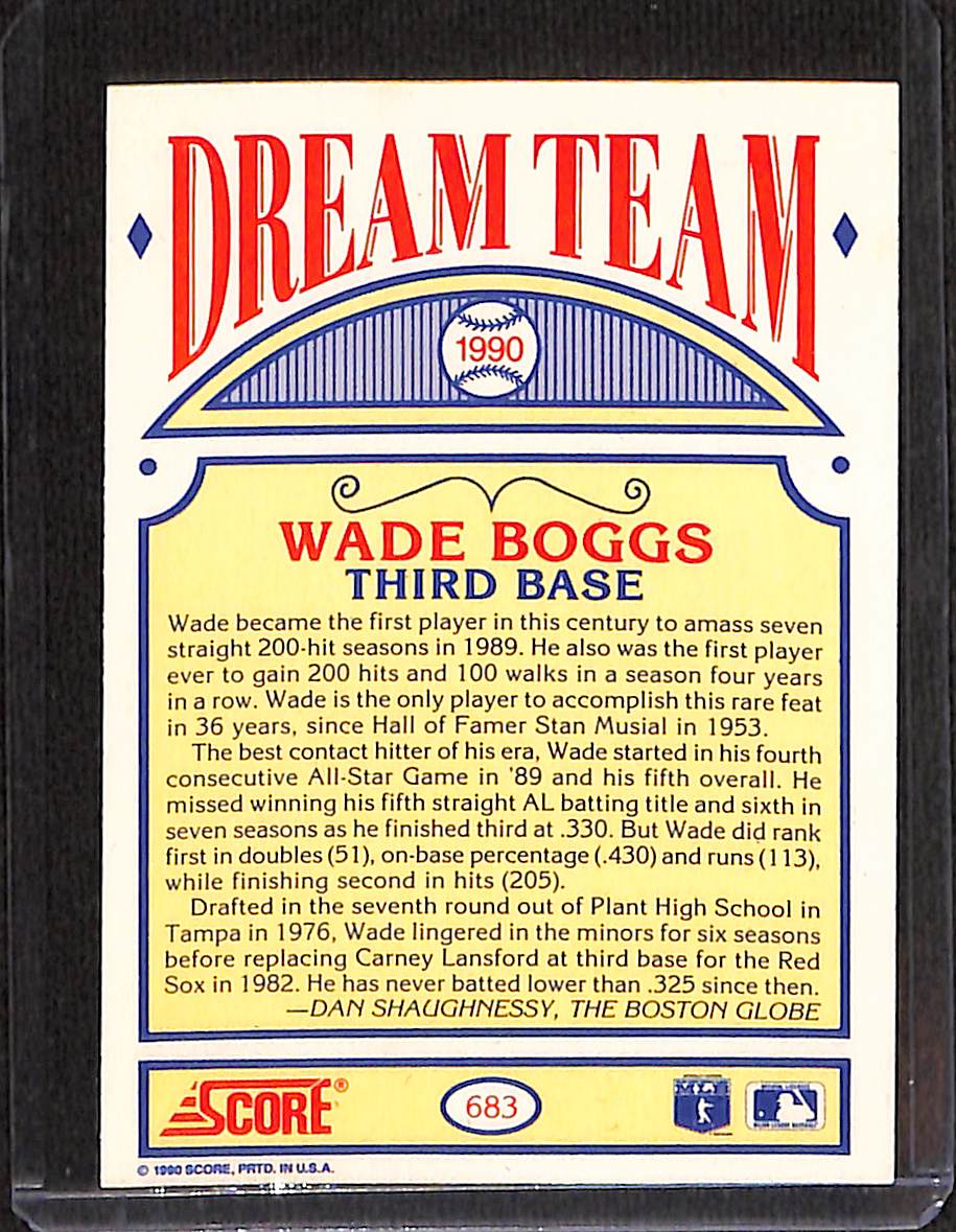 FIINR Baseball Card 1990 Score  Dream Team Wade Boggs Baseball Card #683 - Mint Condition