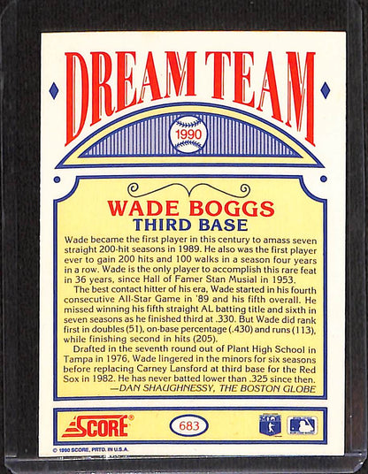 FIINR Baseball Card 1990 Score  Dream Team Wade Boggs Baseball Card #683 - Mint Condition