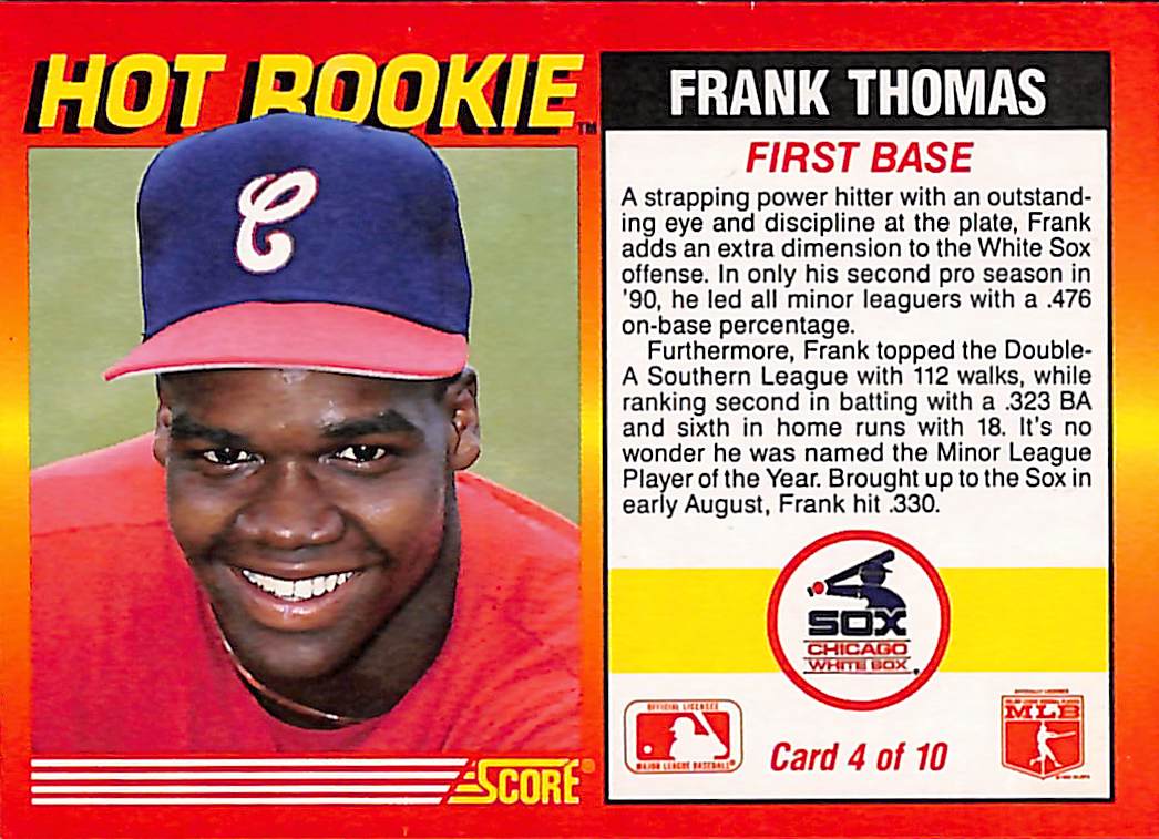 FIINR Baseball Card 1990 Score Frank Thomas HOT Rookie MLB Baseball Card #4 - Rookie Card - Mint Condition