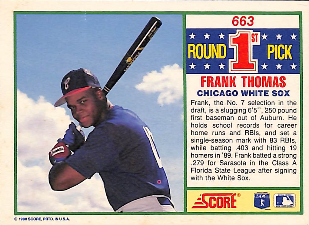 FIINR Baseball Card 1990 Score Frank Thomas Rookie MLB Baseball Card #663 - Rookie Card - Mint Condition