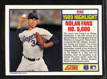 FIINR Baseball Card 1990 Score Highlights Nolan Ryan Rangers Baseball Card #696 - Mint Condition