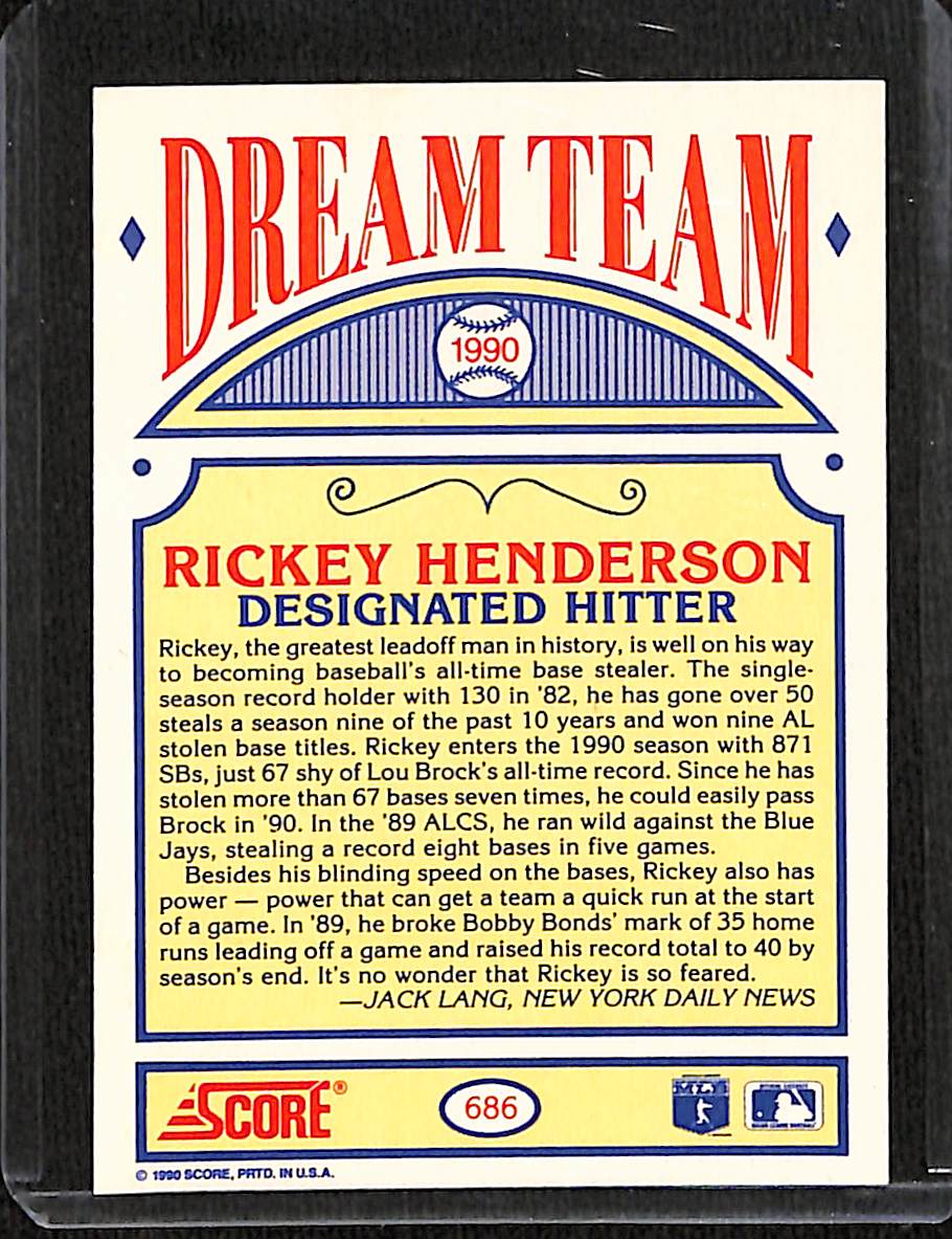 FIINR Baseball Card 1990 Score Rickey Henderson Vintage Baseball Card #696 - Mint Condition