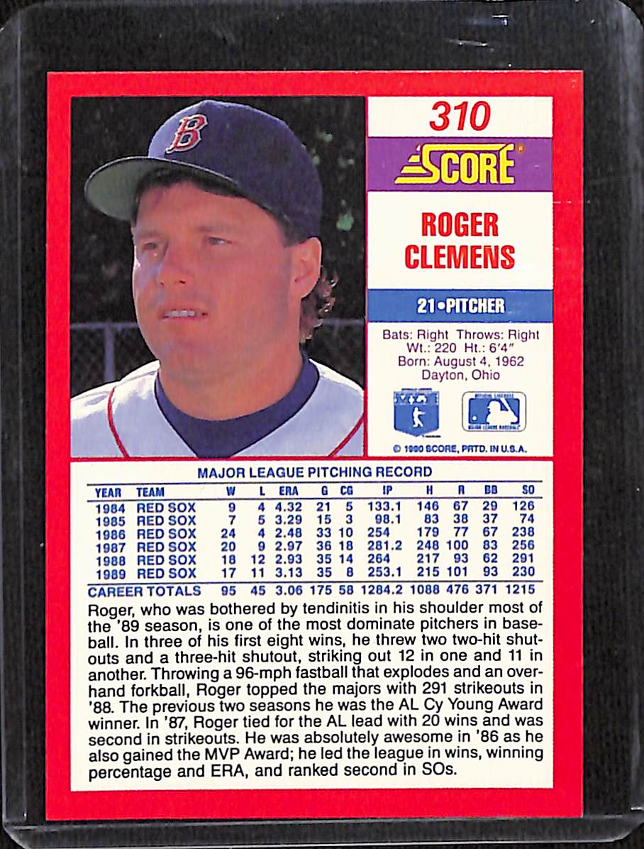 FIINR Baseball Card 1990 Score Roger Clemens MLB Baseball Card #310 - Mint Condition