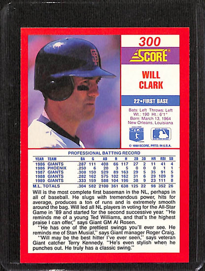 FIINR Baseball Card 1990 Score Will Clark MLB Baseball Player Card #300 - Ok Condition