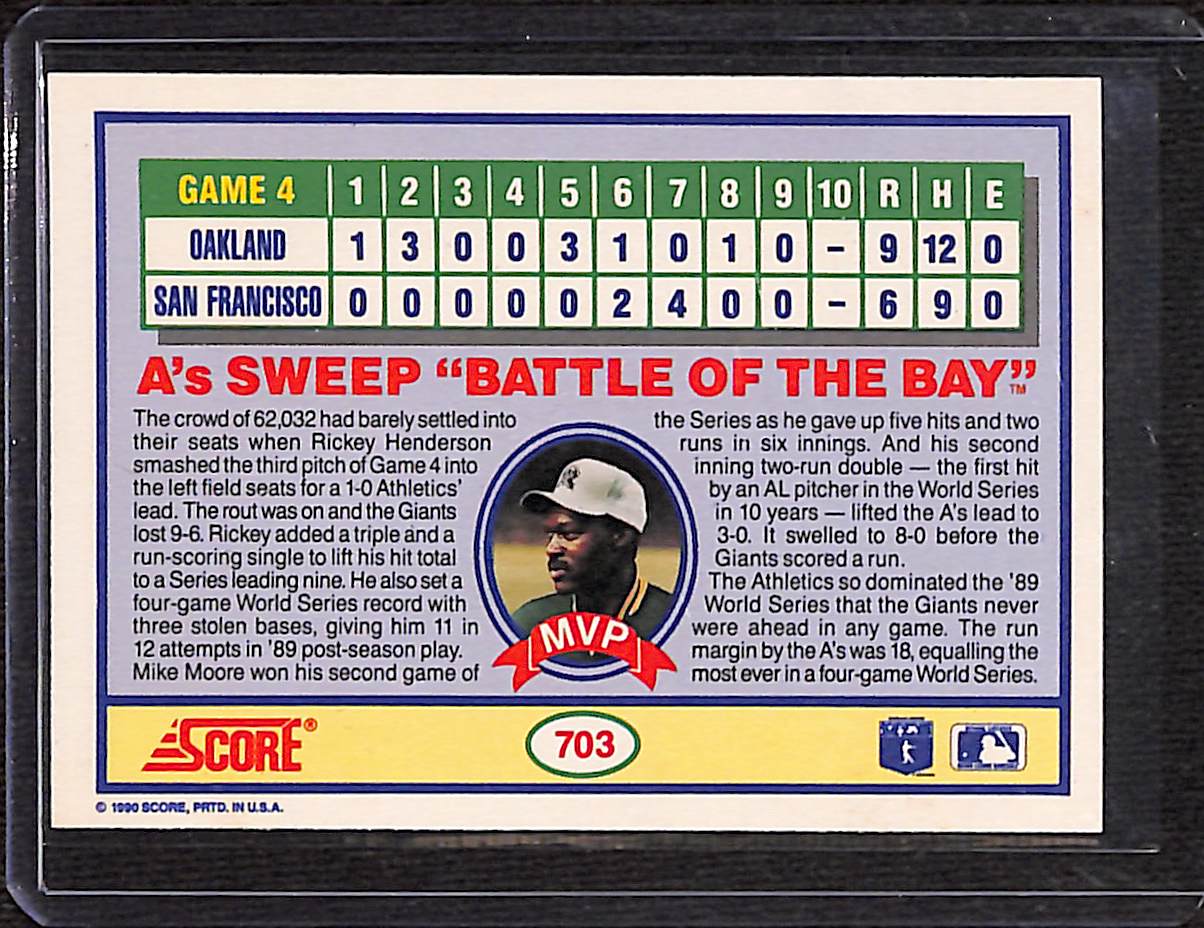 FIINR Baseball Card 1990 Score World Series Game 4 MVP Rickey Henderson Vintage Baseball Card #703 - Mint Condition