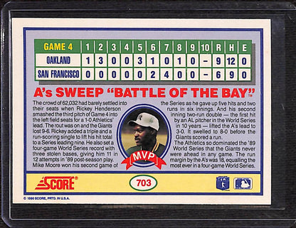 FIINR Baseball Card 1990 Score World Series Game 4 MVP Rickey Henderson Vintage Baseball Card #703 - Mint Condition