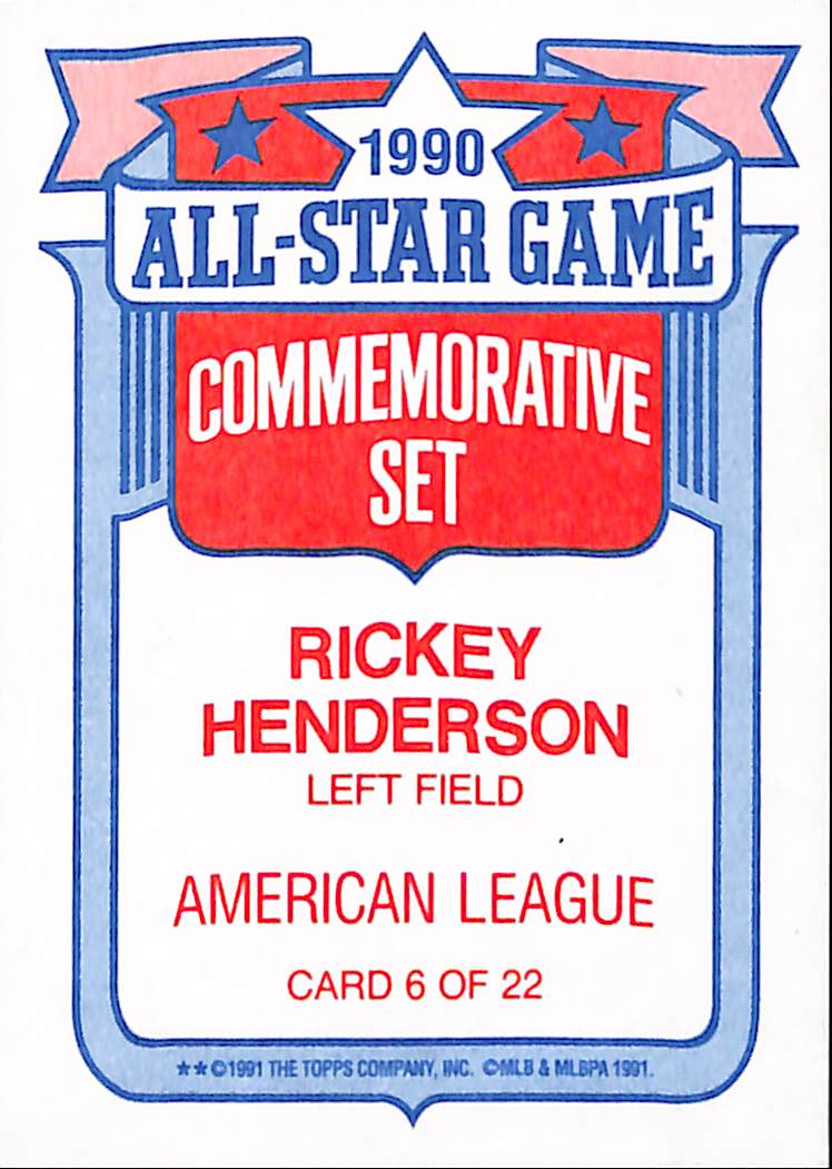 FIINR Baseball Card 1990 Topps 40 All-Star Rickey Henderson Baseball Card #6 - Mint Condition