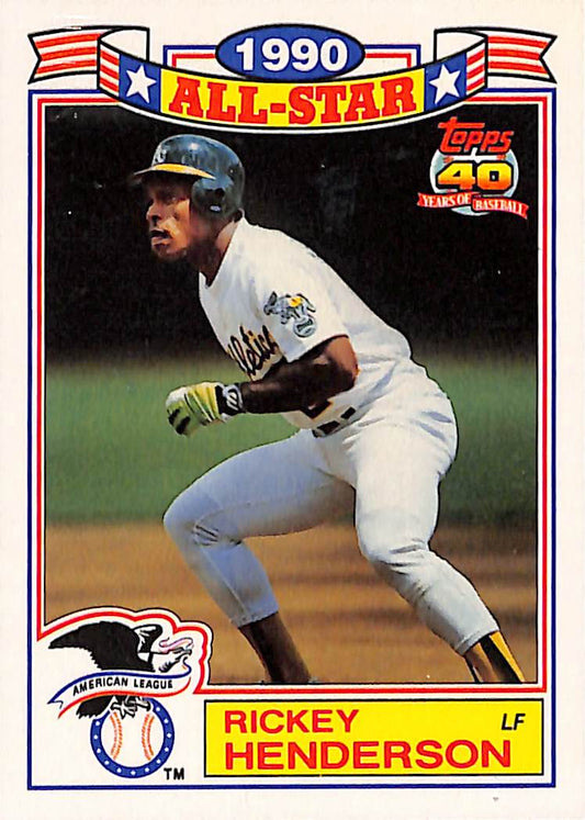FIINR Baseball Card 1990 Topps 40 All-Star Rickey Henderson Baseball Card #6 - Mint Condition