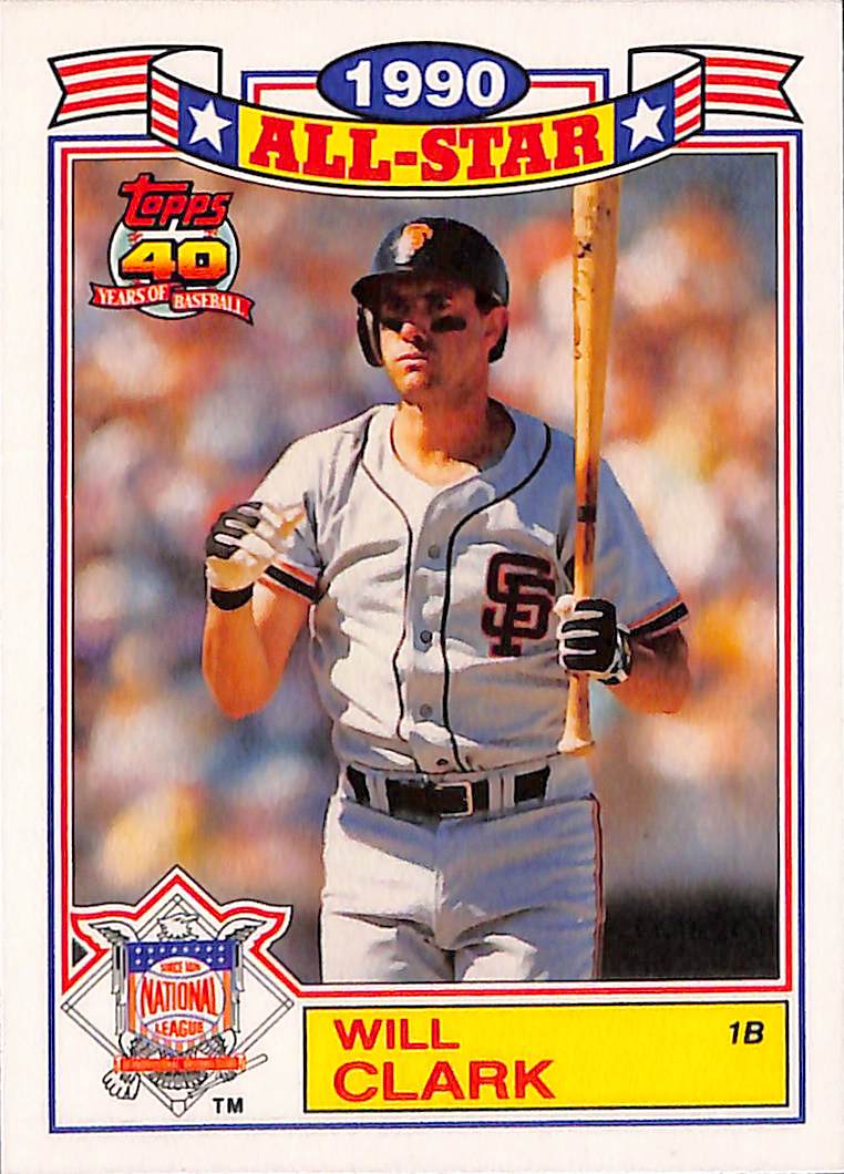 FIINR Baseball Card 1990 Topps 40 All-Star Will Clark MLB Baseball Player Card #13 - Mint Condition