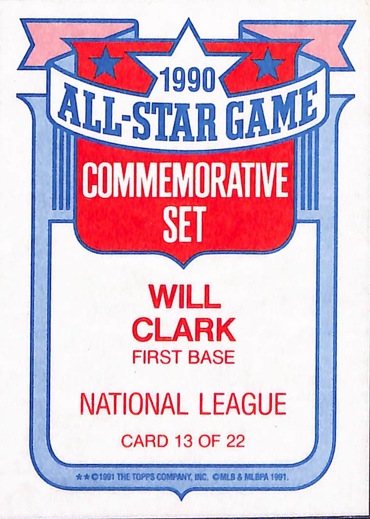 FIINR Baseball Card 1990 Topps 40 All-Star Will Clark MLB Baseball Player Card #13 - Mint Condition