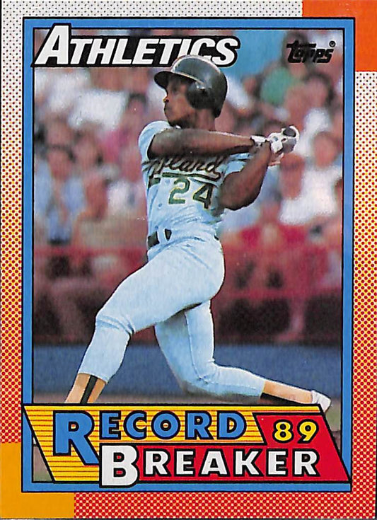 FIINR Baseball Card 1990 Topps "89 Record Breaker Rickey Henderson Baseball Card #7 - Mint Condition